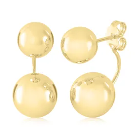 14K Triple Gold Double Ball Interchangeable Front Back Ear Jacket Earrings 10MM