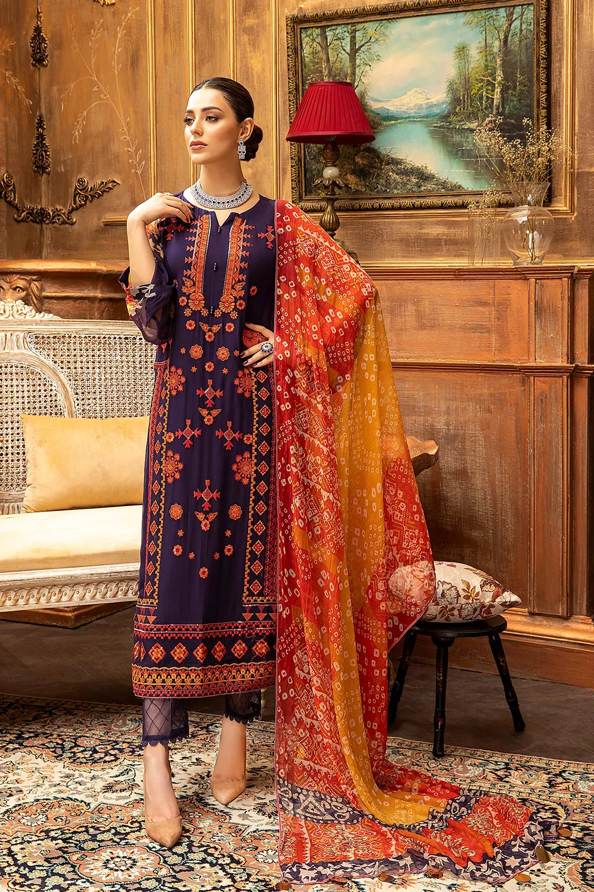 3 Piece Unstitched Chiffon Suit with Embroidery and Dupatta VSL-09