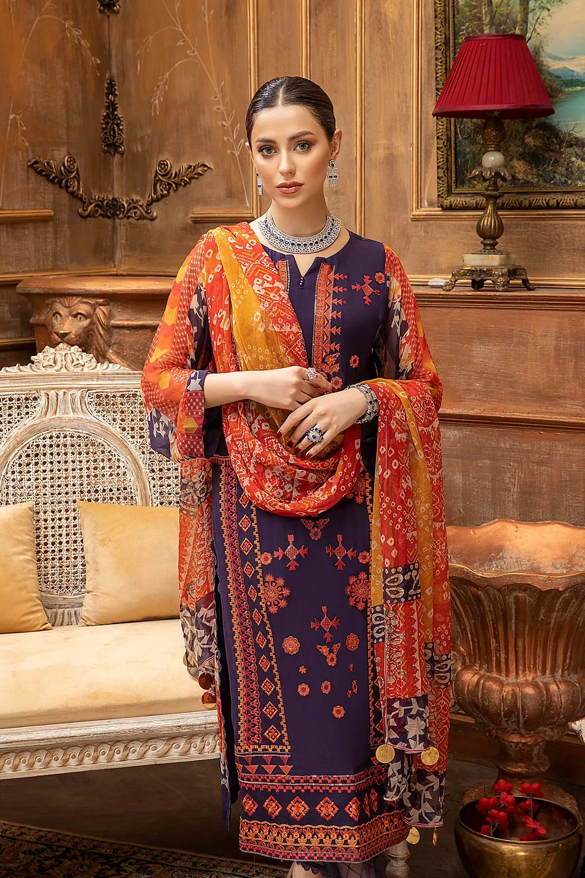 3 Piece Unstitched Chiffon Suit with Embroidery and Dupatta VSL-09