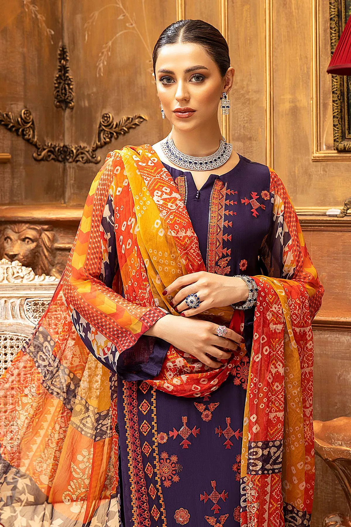 3 Piece Unstitched Chiffon Suit with Embroidery and Dupatta VSL-09