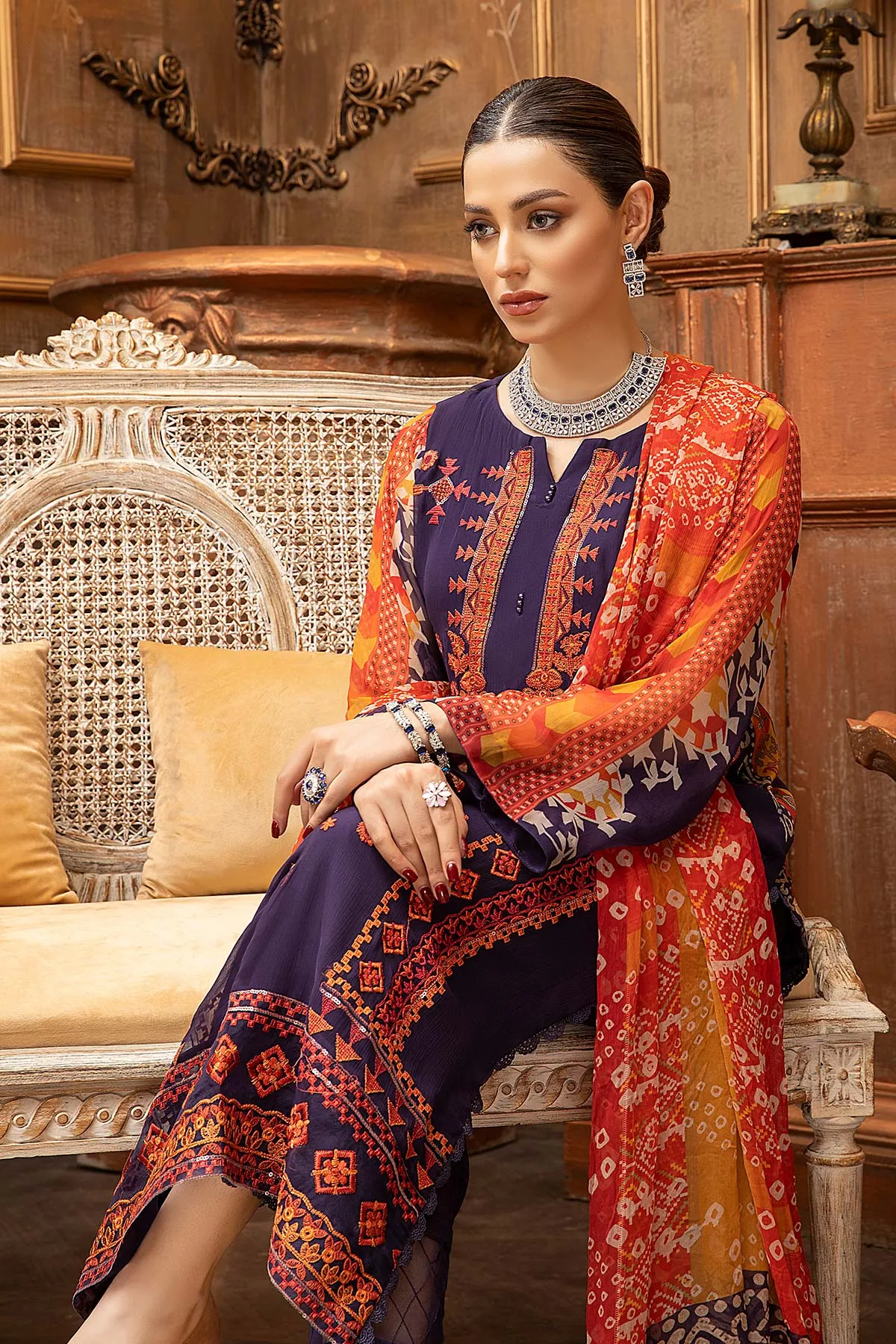 3 Piece Unstitched Chiffon Suit with Embroidery and Dupatta VSL-09