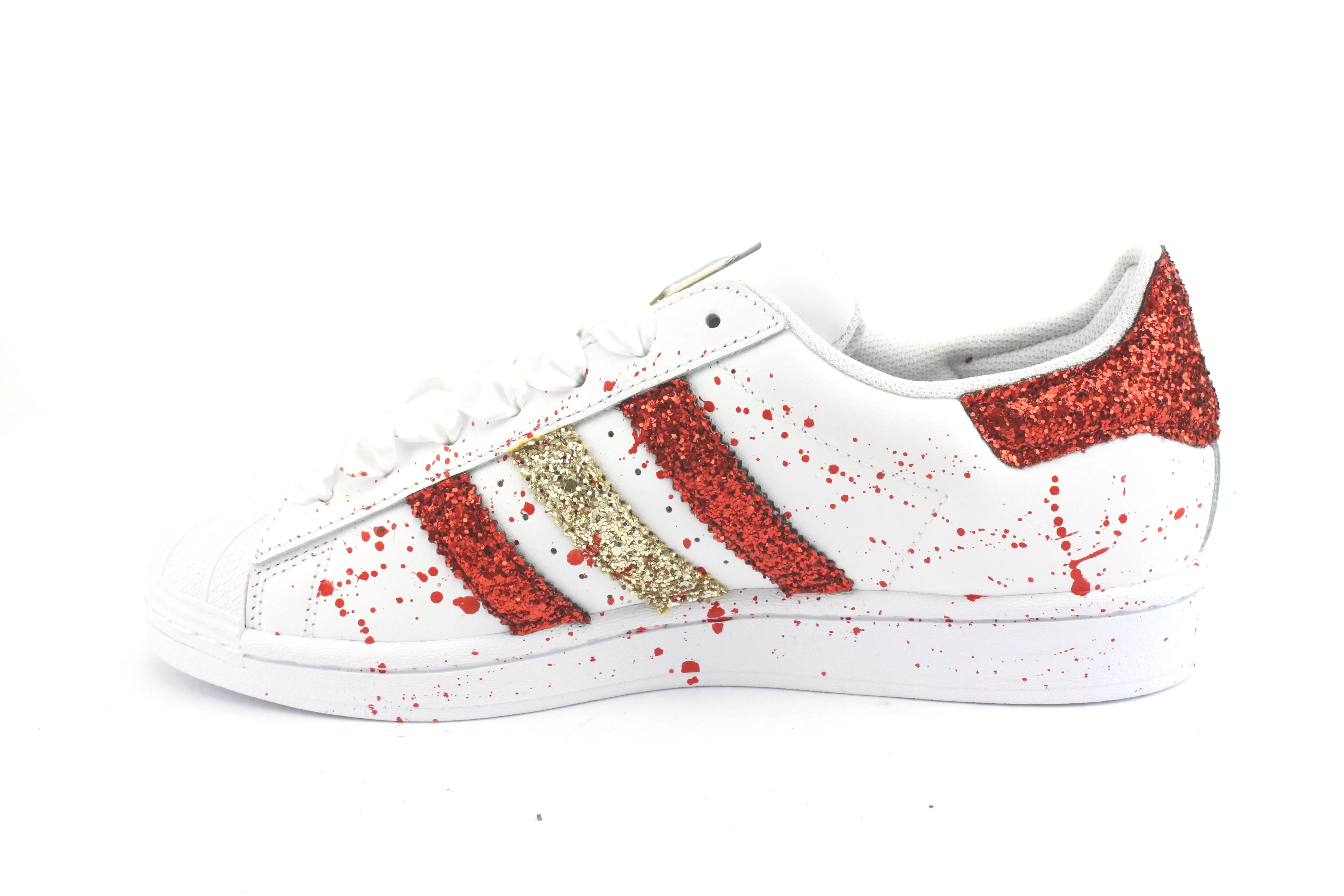 Adidas Superstar Gold Red Glitter & Vernice with Heart