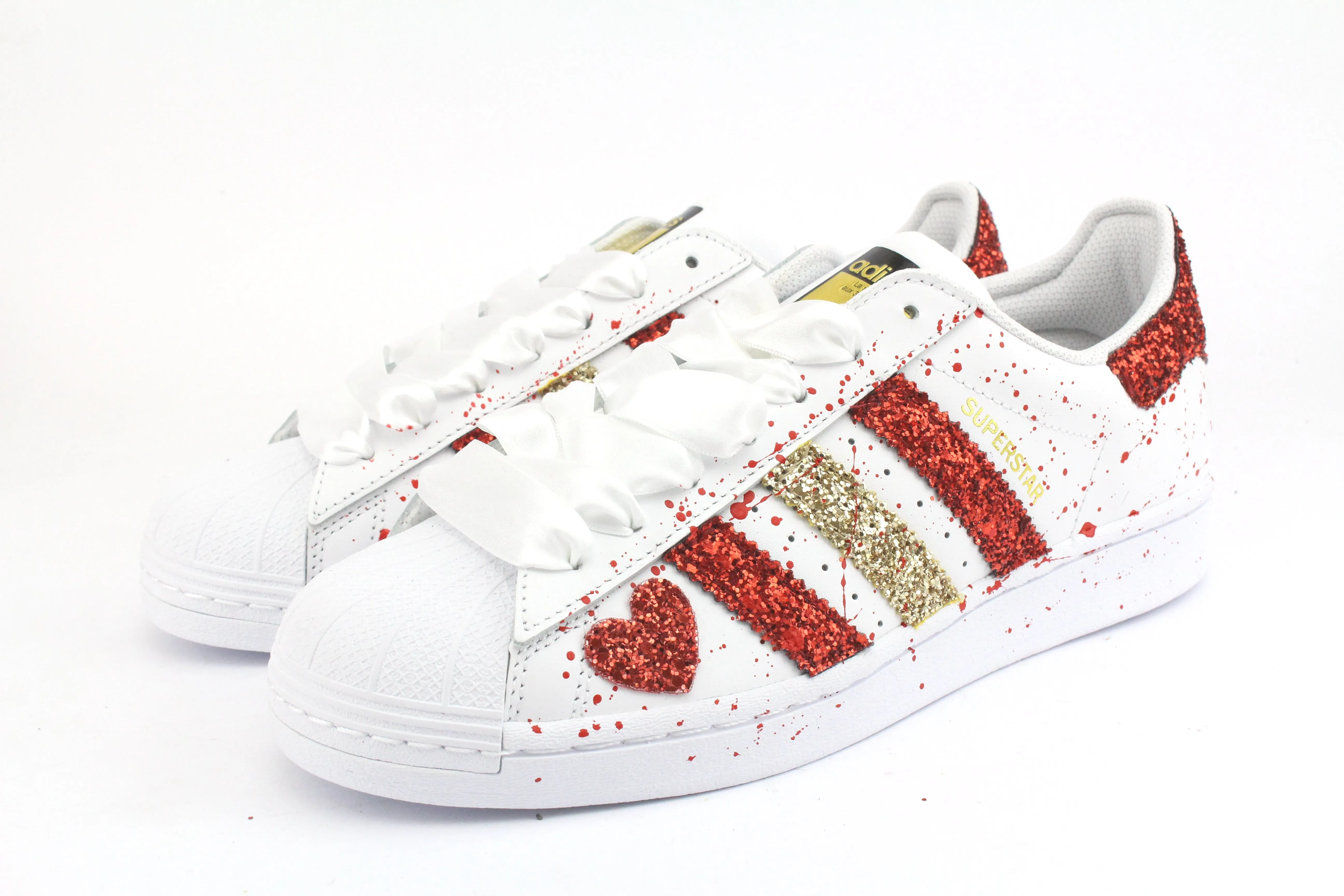 Adidas Superstar Gold Red Glitter & Vernice with Heart