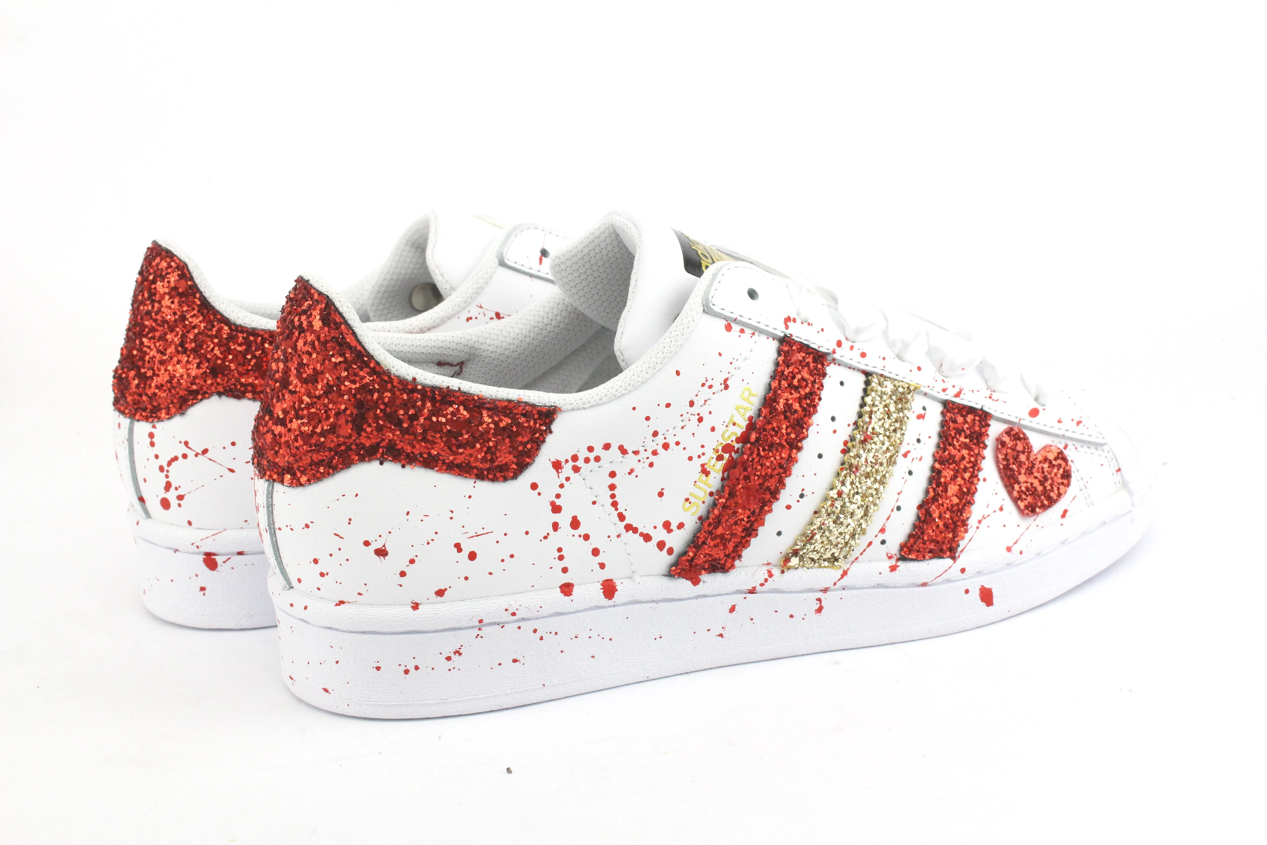 Adidas Superstar Gold Red Glitter & Vernice with Heart