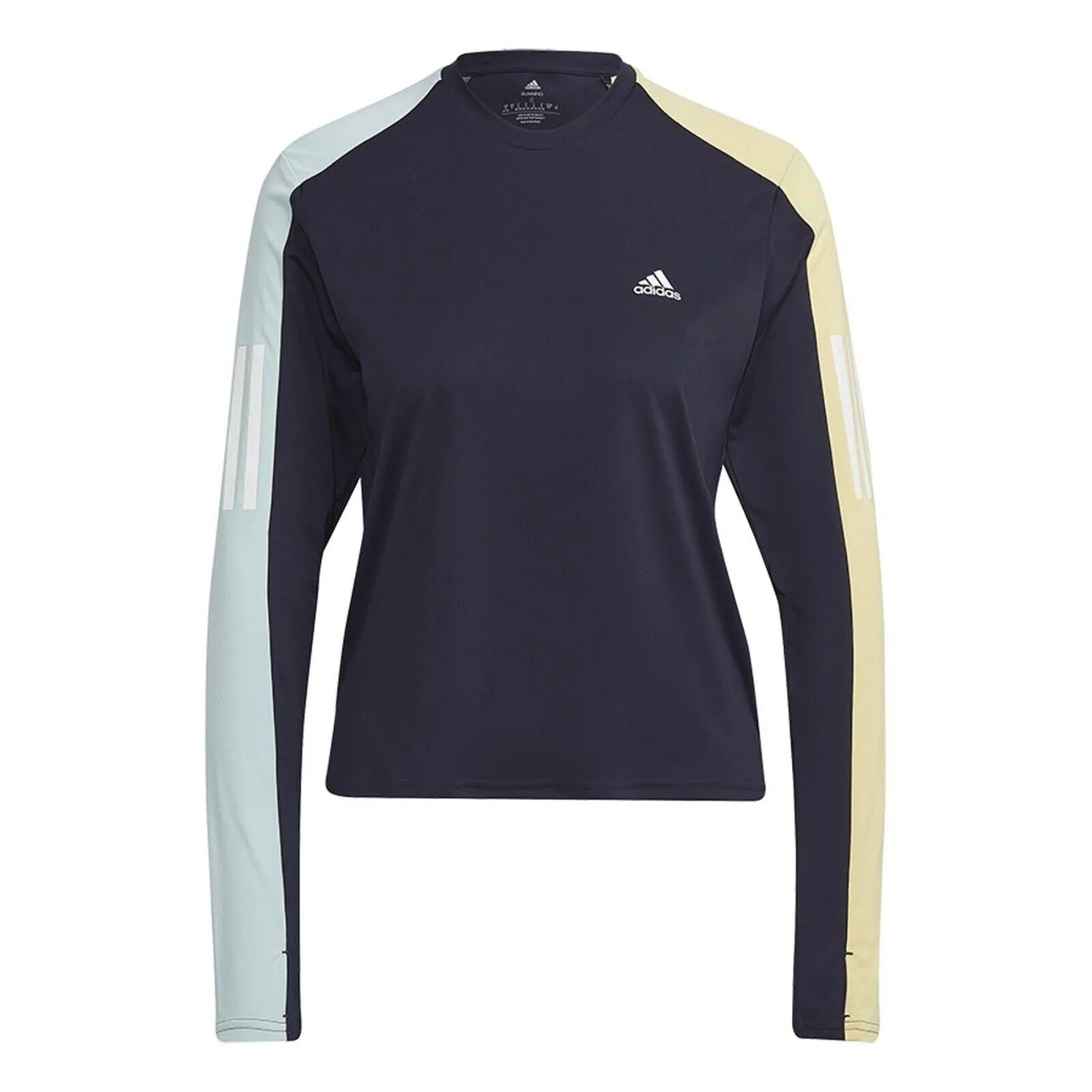 adidas Women's Running Top - Own The Run Colorblock Long-Sleeve - Dark Blue/Yellow