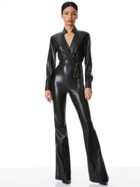 Alice + Olivia Evita Vegan Leather Jumpsuit - Black