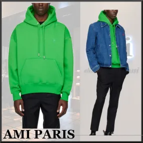 AMI PARIS street style logo hoodies - plain design