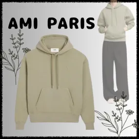 AMI PARIS unisex street style long sleeves plain cotton logo