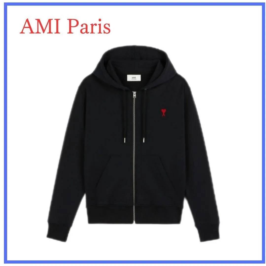 AMI PARIS Unisex Sweat Long Sleeves | Street Style | Plain Cotton | Logo