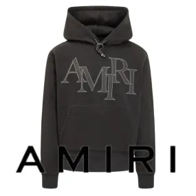 Amiri Long Sleeve Logo Hoodies | Street Style Plain Hoodies