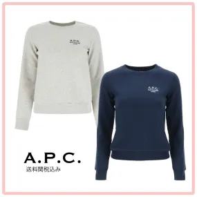 A.P.C. Crew Neck Long Sleeves Plain Cotton Logo - Street Style