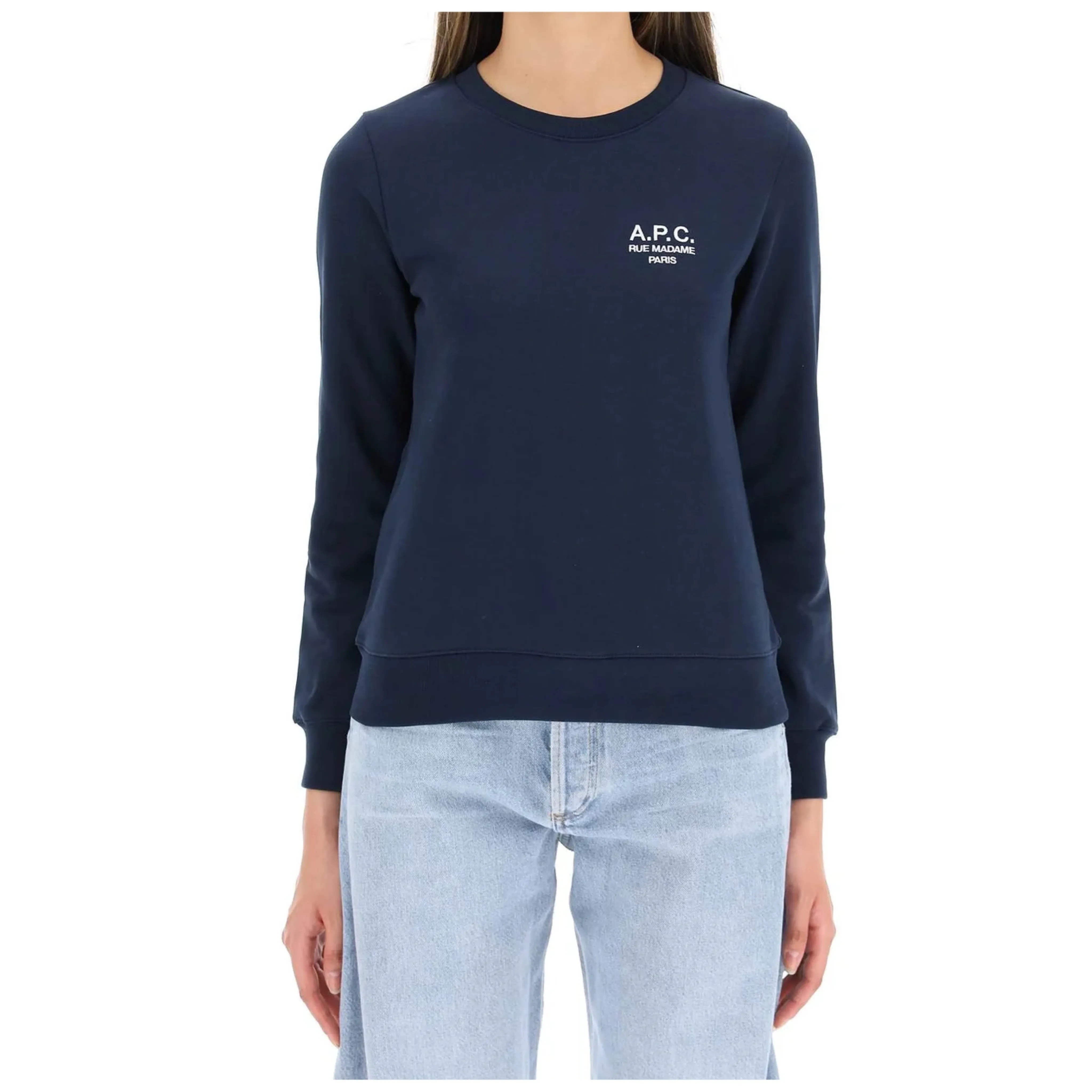 A.P.C. Crew Neck Long Sleeves Plain Cotton Logo - Street Style