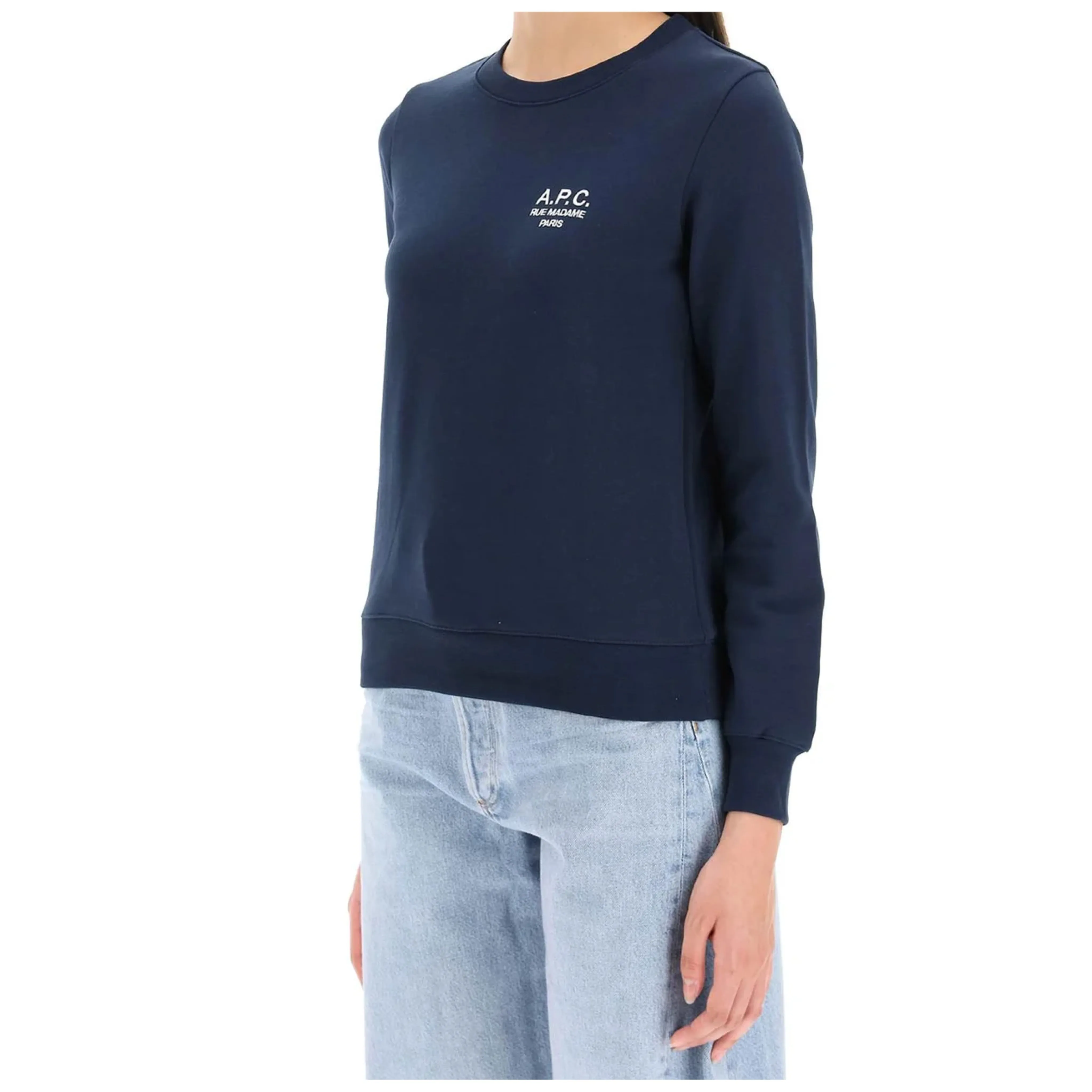 A.P.C. Crew Neck Long Sleeves Plain Cotton Logo - Street Style