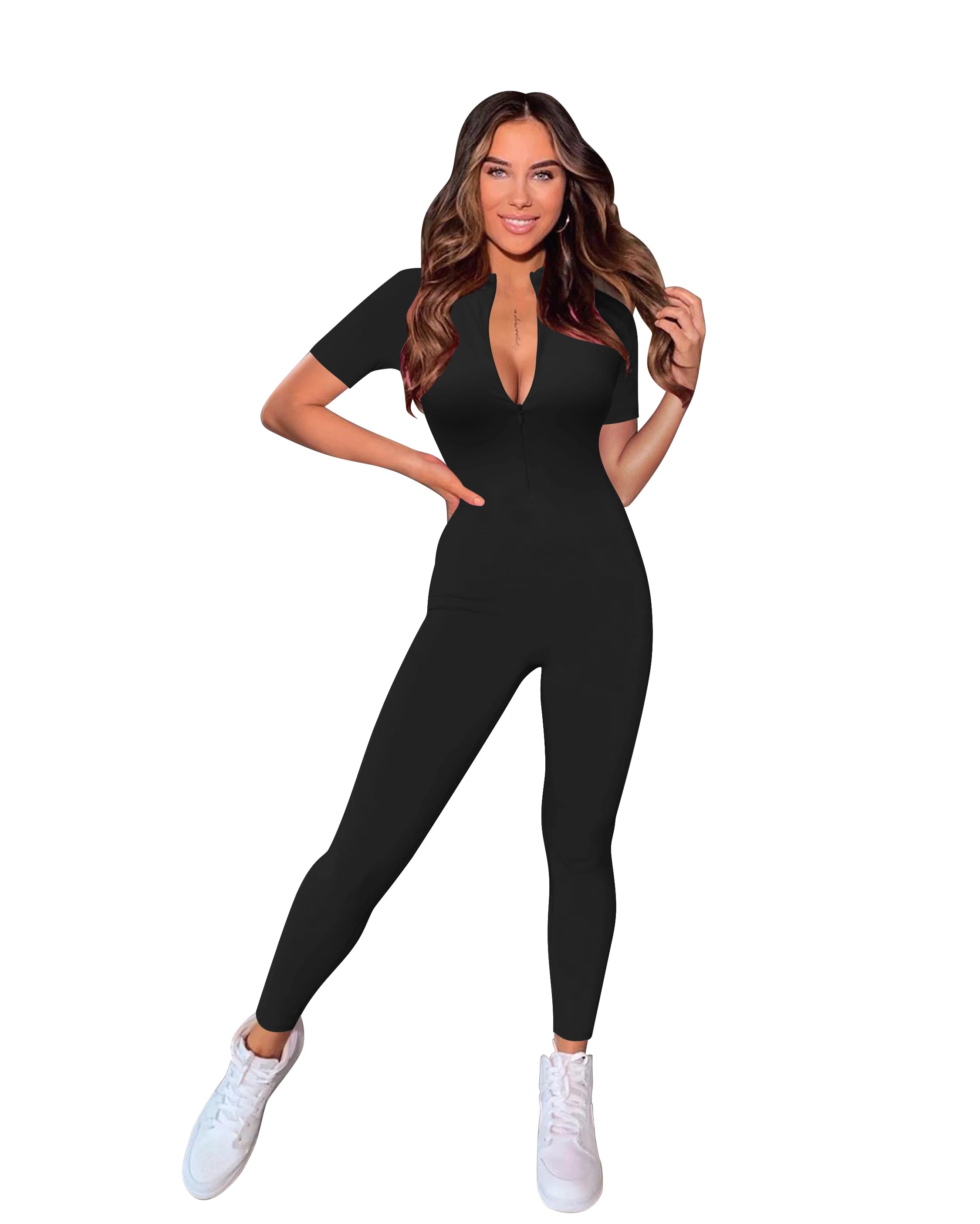 Ashore Women's Short Sleeve V Neck Bodycon Jumpsuit - Full Length Rompers for Sale