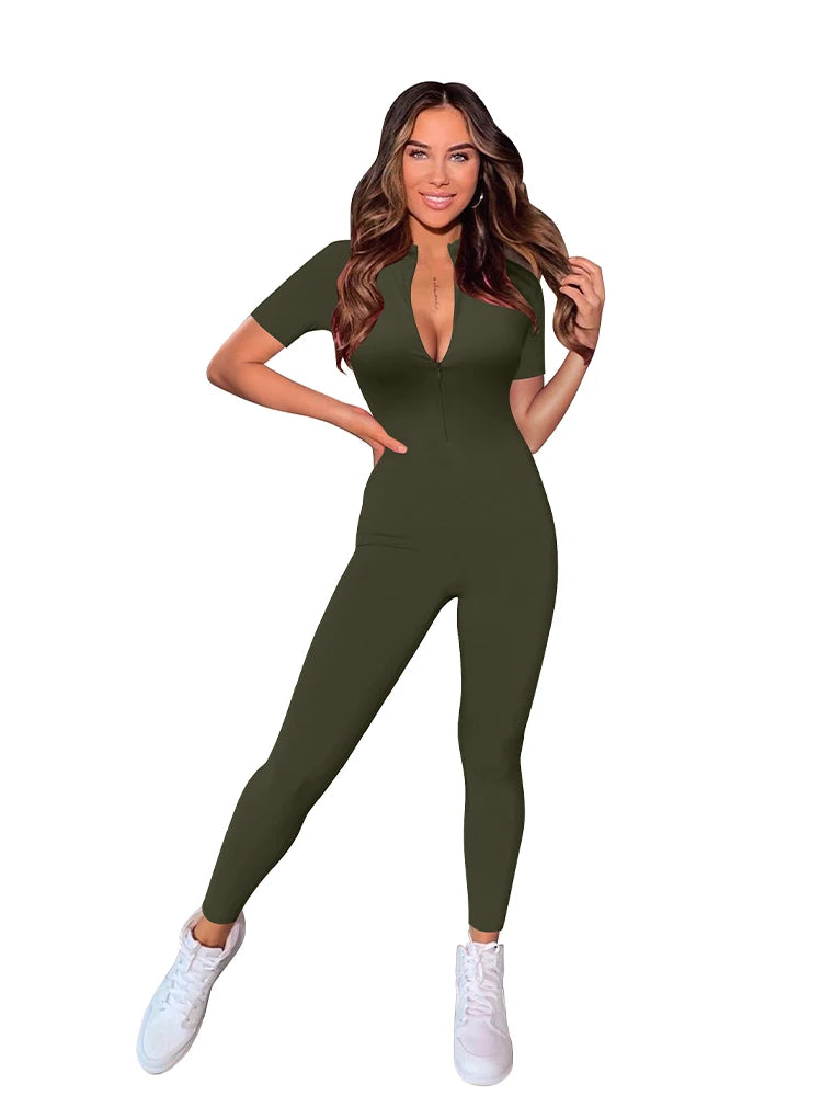 Ashore Women's Short Sleeve V Neck Bodycon Jumpsuit - Full Length Rompers for Sale