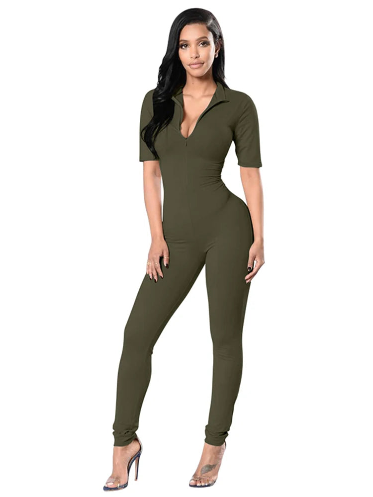 Ashore Women's Short Sleeve V Neck Bodycon Jumpsuit - Full Length Rompers for Sale