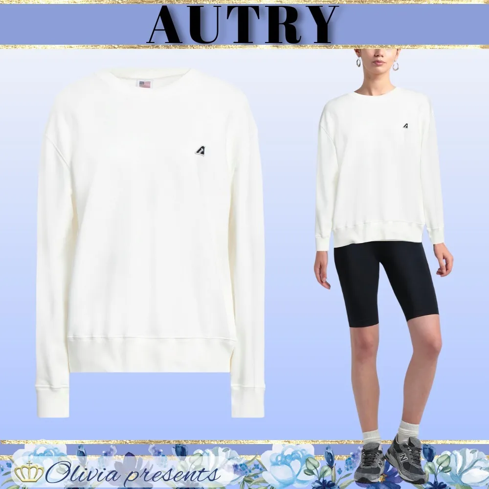 Autry crew neck street style long sleeves plain cotton logo shirt.