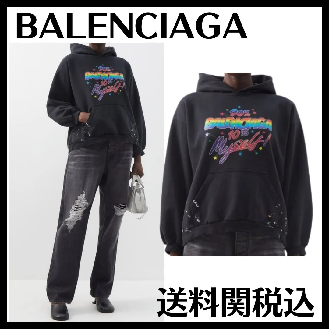 Balenciaga street style long sleeves cotton logo hoodies sweatshirts.