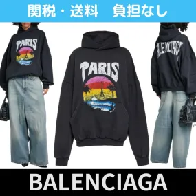 Balenciaga Unisex Street Style Cotton Oversized Logo Long Sleeves