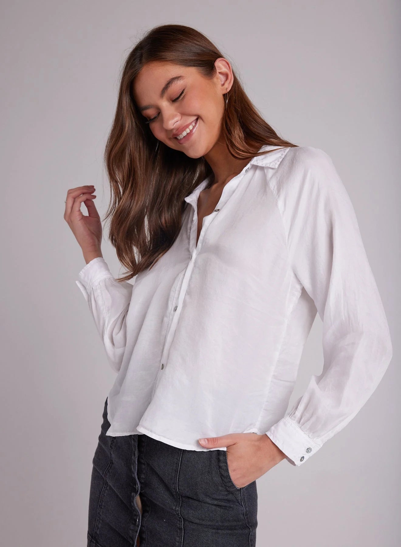 Bishop Sleeve Round Hem Shirt - ONE RESULT