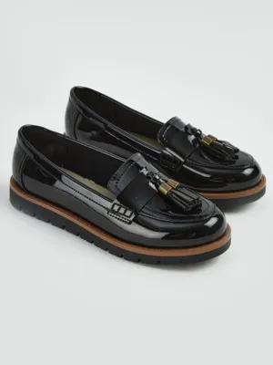 Black Wide Fit Tassel Penny Loafer Wedge School Shoes | School | George at ASDA