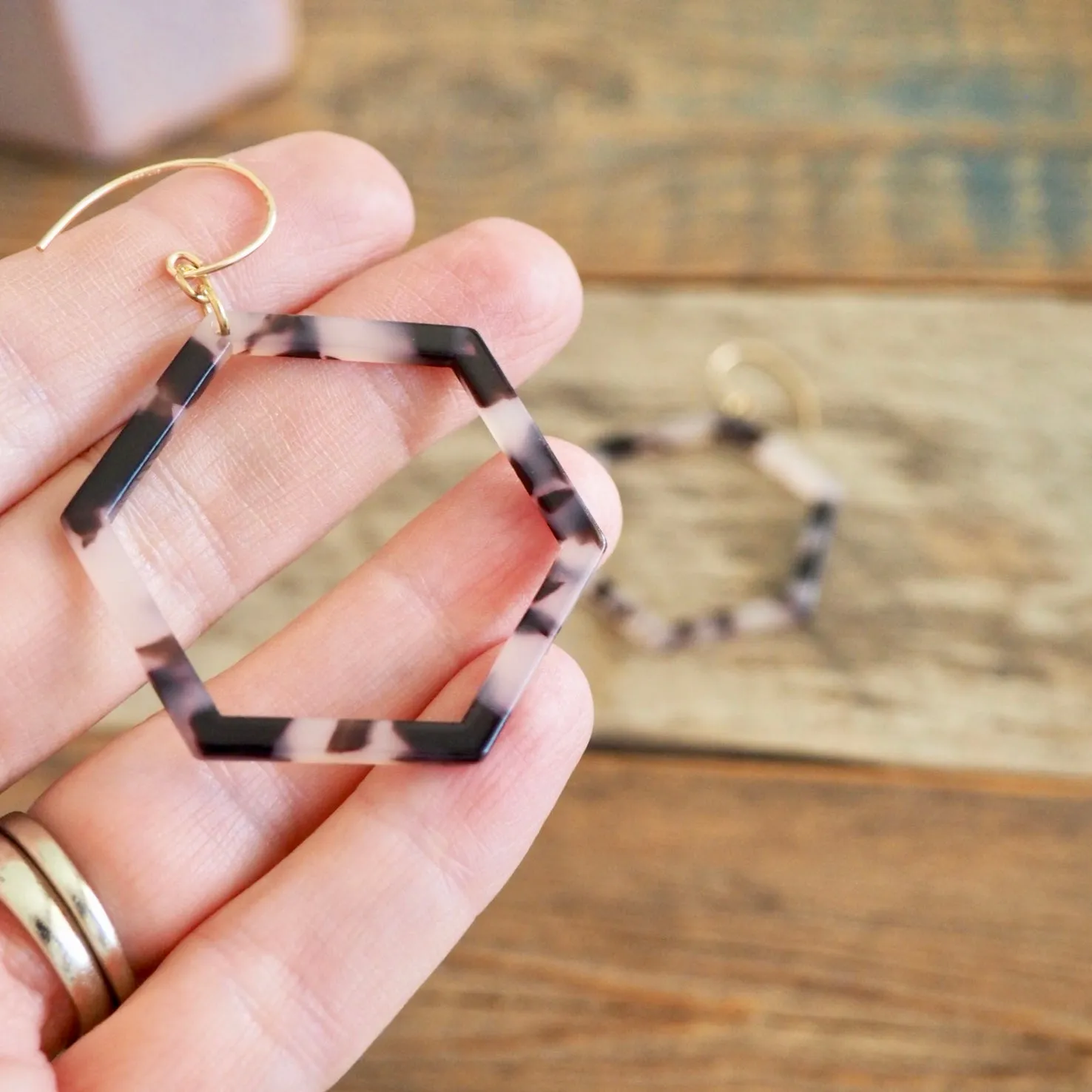 Blonde Tortoise Hexagon Earrings