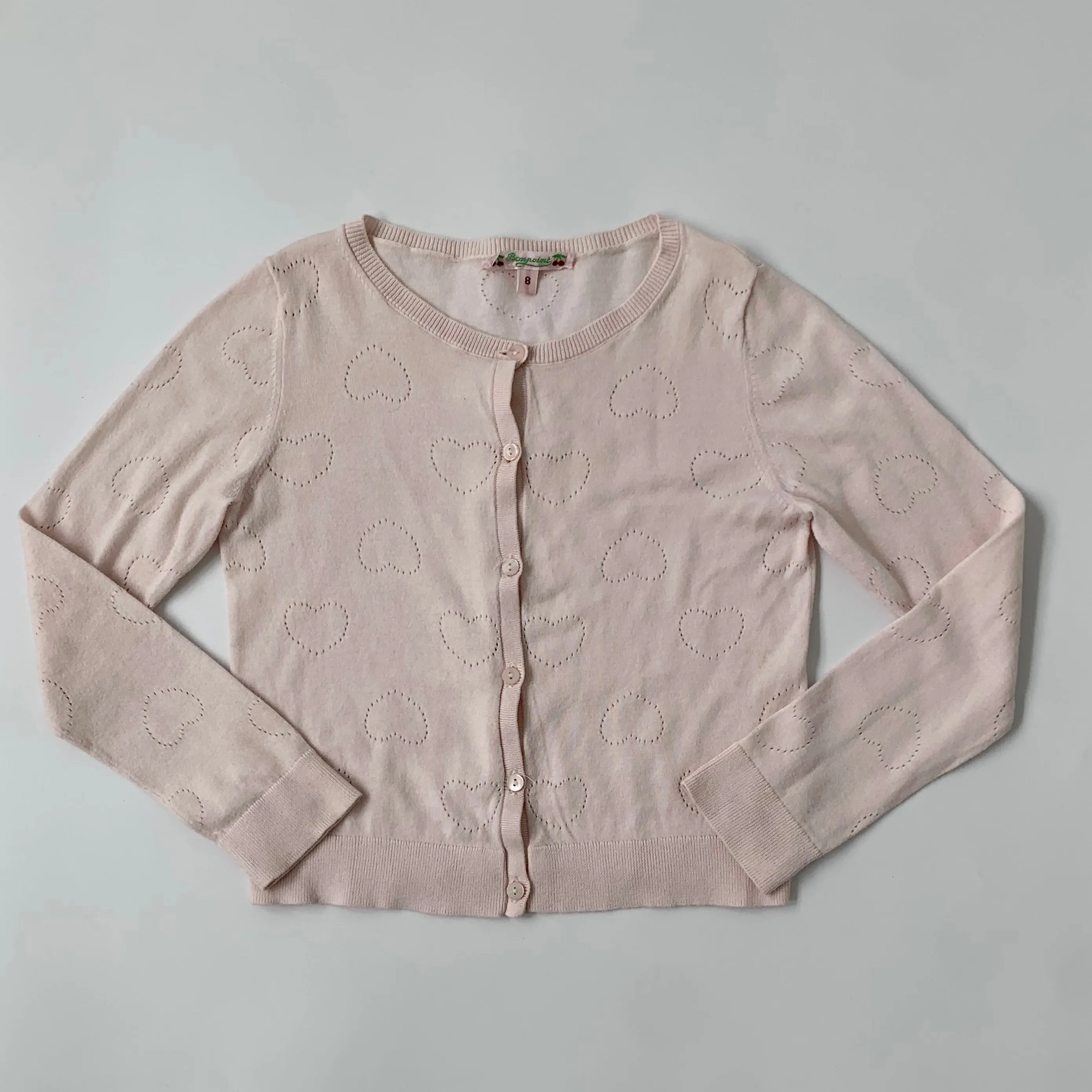 Bonpoint Pale Pink Heart Embossed Cotton Cardigan, 3 Years