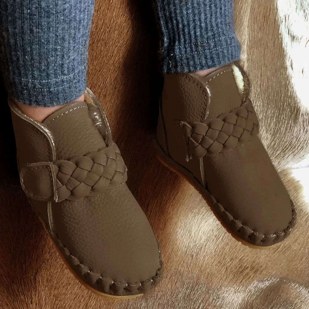 Brown Plaited Leather Boots