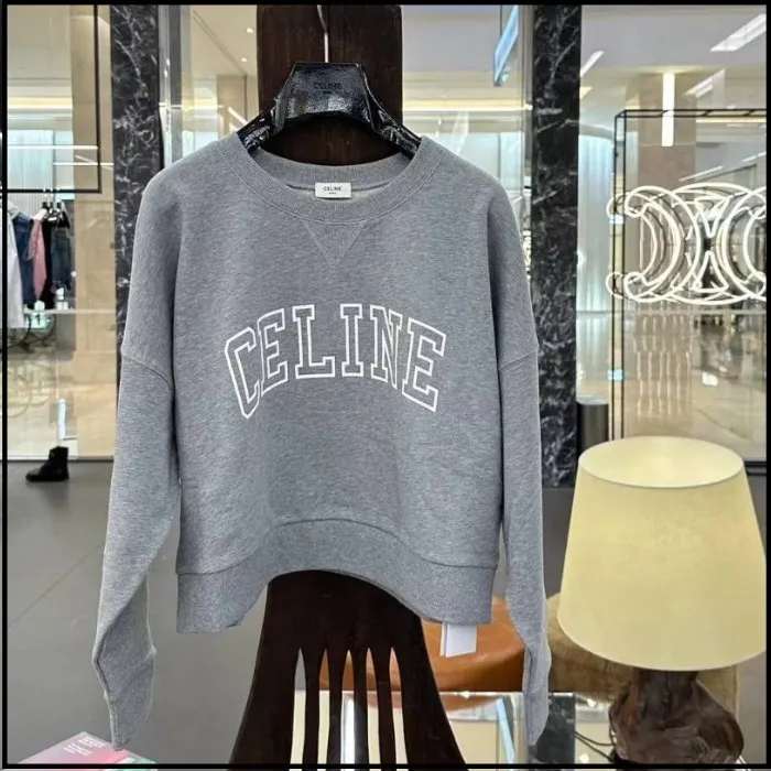 Celine Crew Neck Long Sleeves Cotton Logo - Street Style