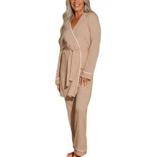 Cosabella Bella Curvy Pima 3 Piece PJ Set - Camel/Gold