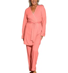 Cosabella Bella Curvy Pima 3 Piece PJ Set - Coral Breeze