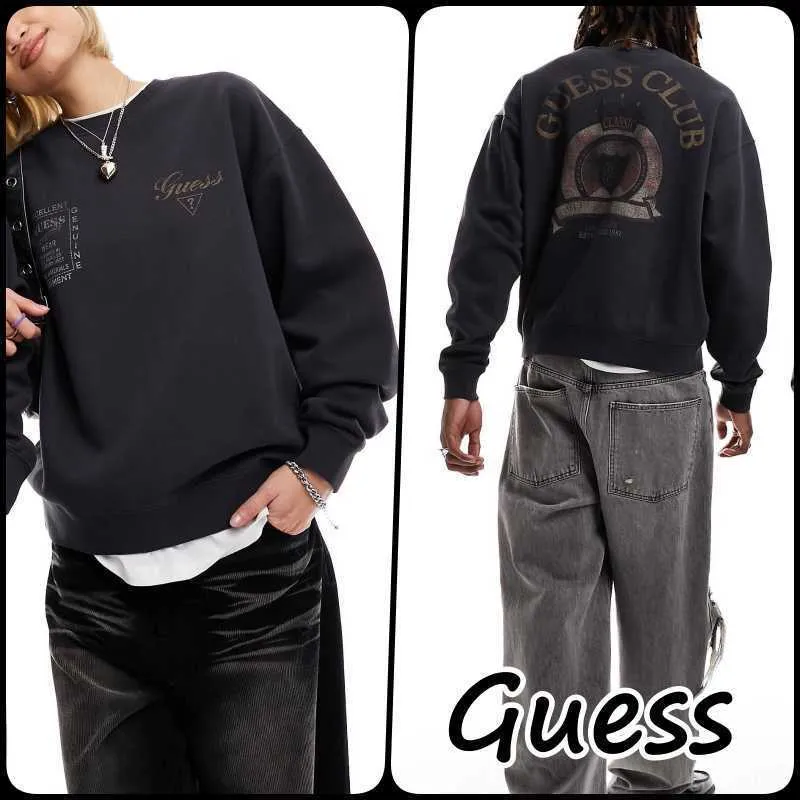 Cotton Oversized Logo Long Sleeve Unisex Crew Neck Shirt - Guess