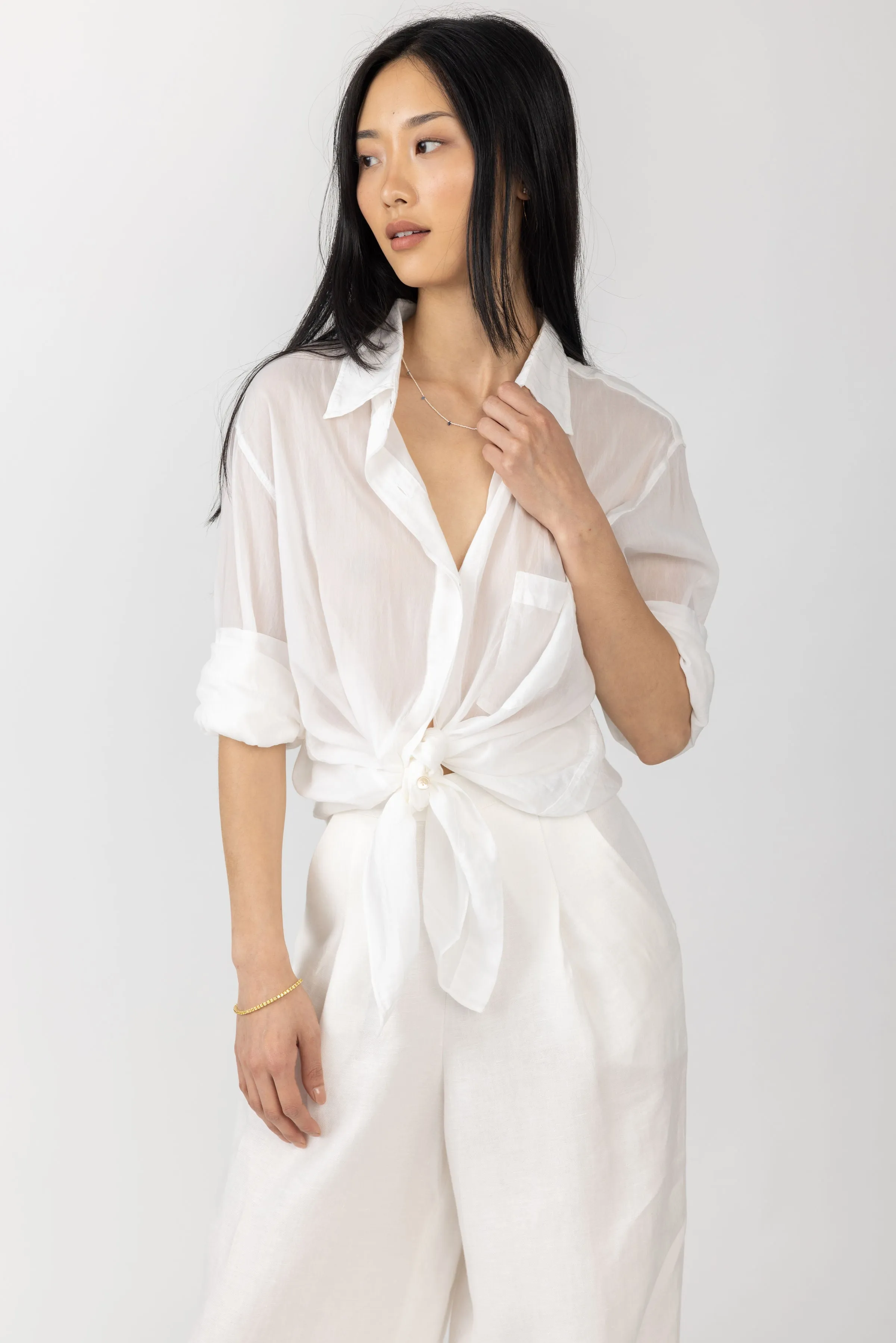 Cotton Silk White Voile Shirt