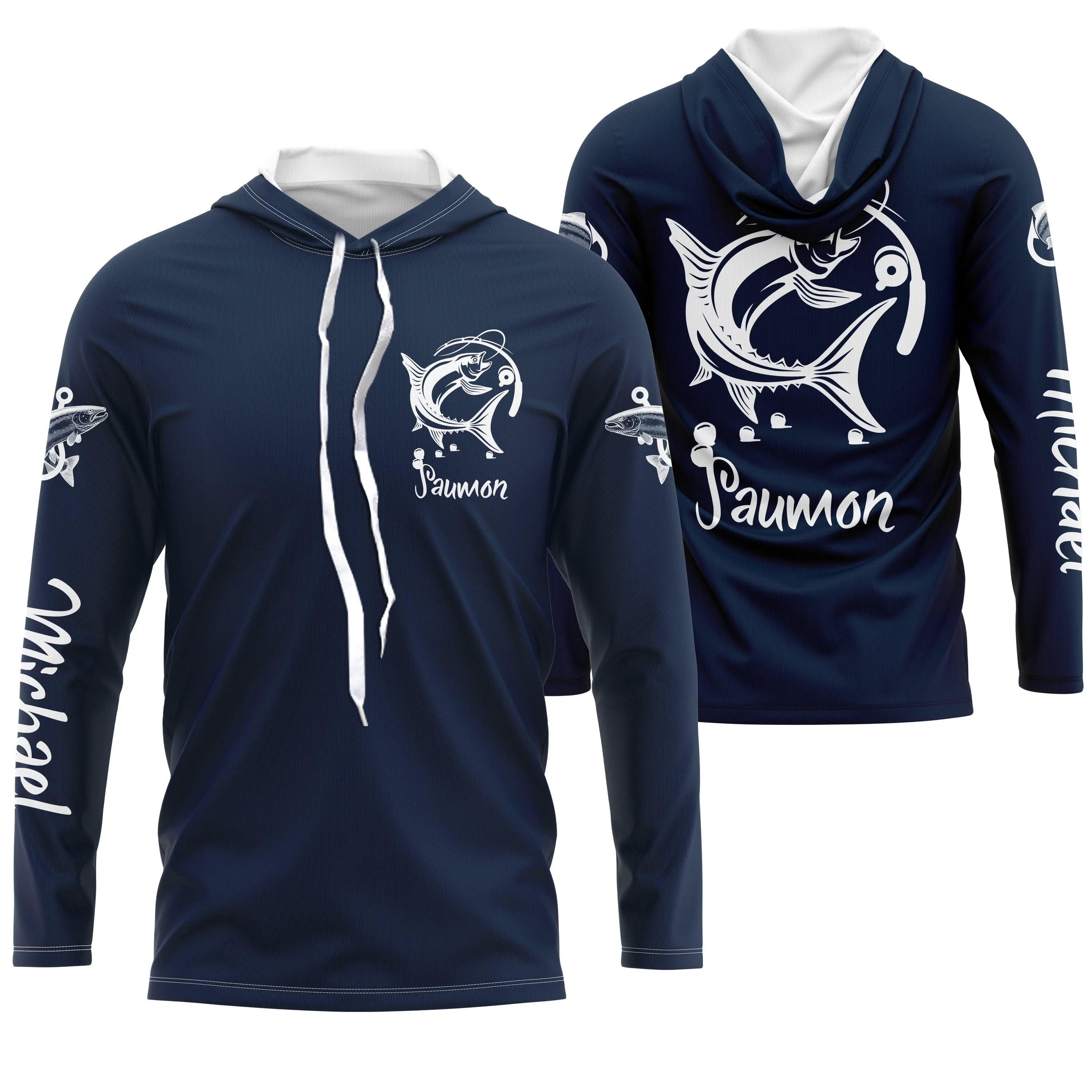 Custom Salmon Fishing T-shirt, Perfect Gift for Anglers, Navy Blue UV-Protective Clothing