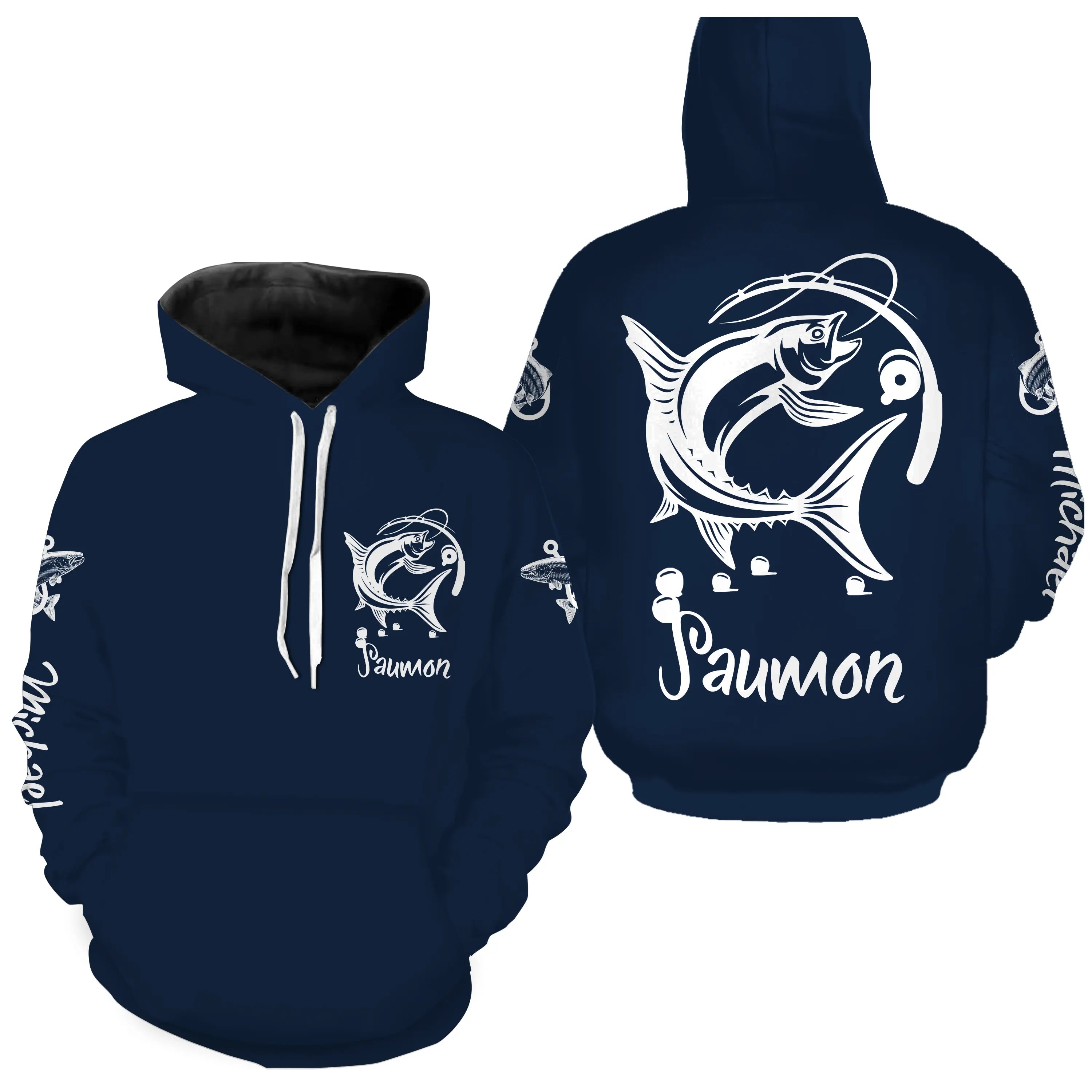 Custom Salmon Fishing T-shirt, Perfect Gift for Anglers, Navy Blue UV-Protective Clothing