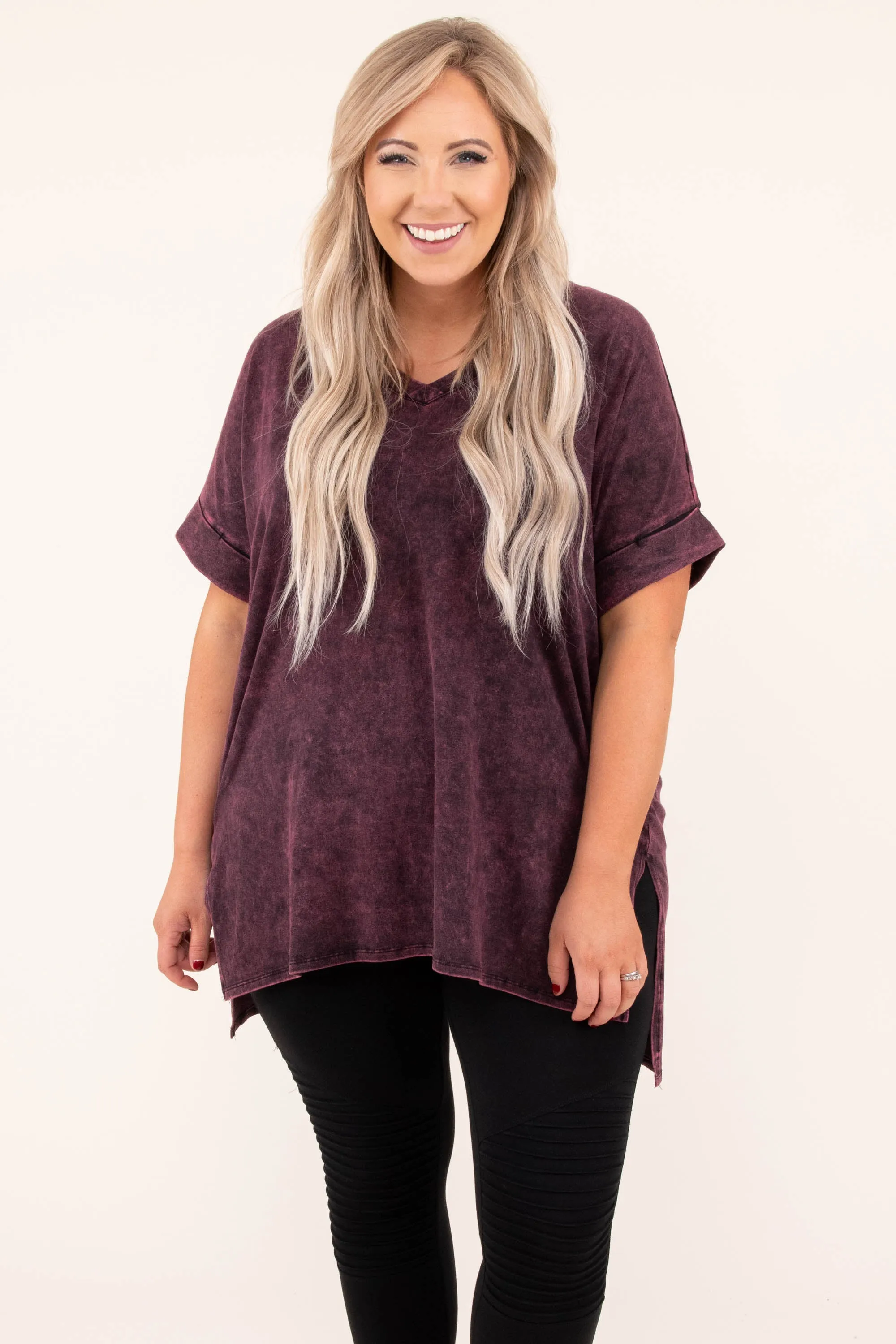 Dark Burgundy Mineral Wash Comfy Travels Top