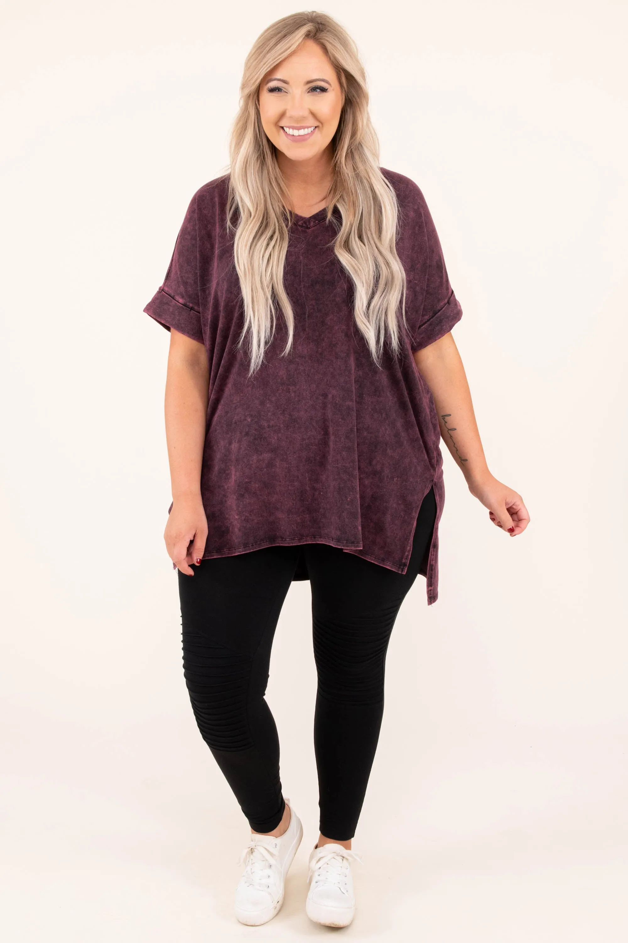 Dark Burgundy Mineral Wash Comfy Travels Top