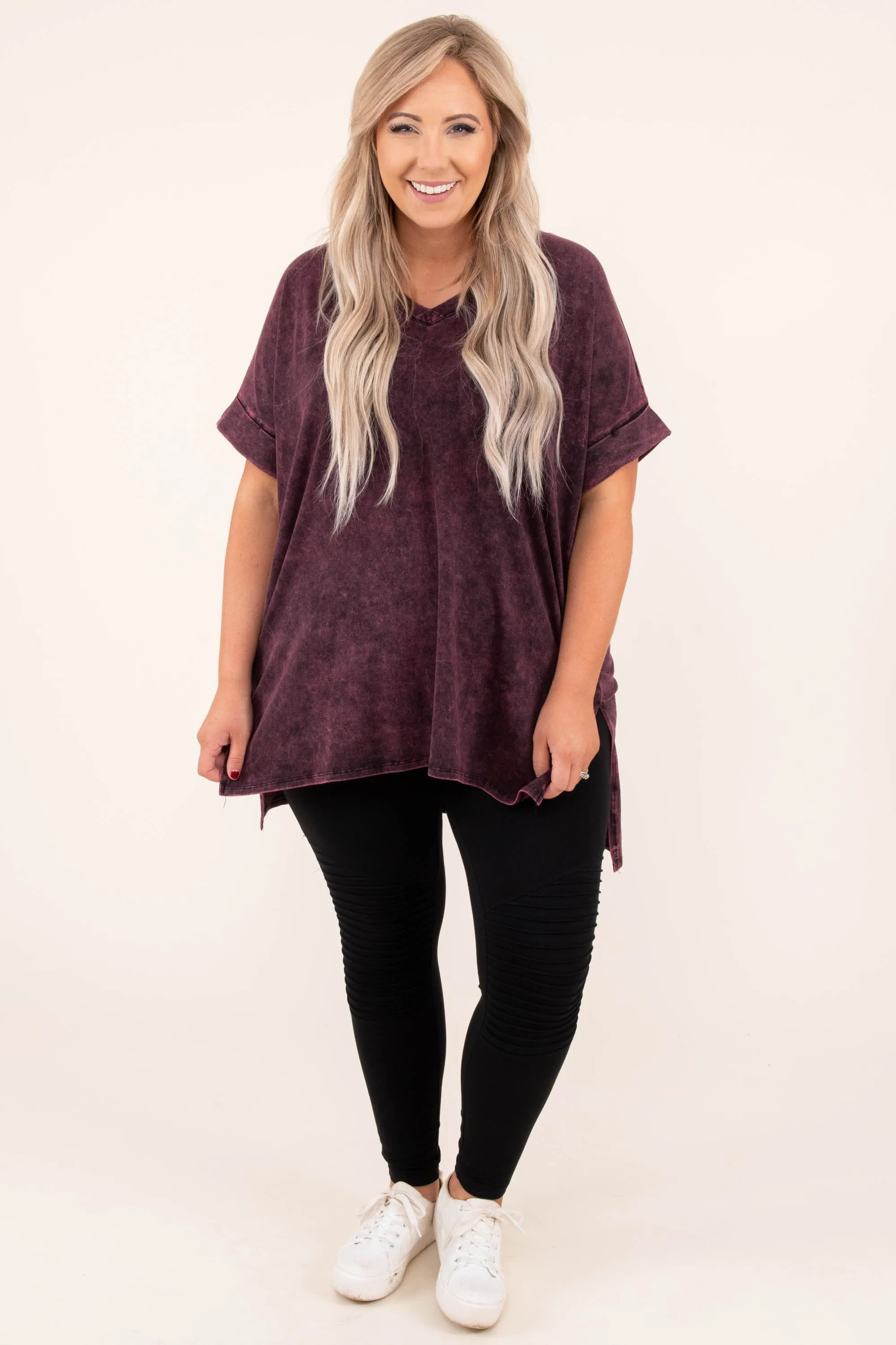 Dark Burgundy Mineral Wash Comfy Travels Top