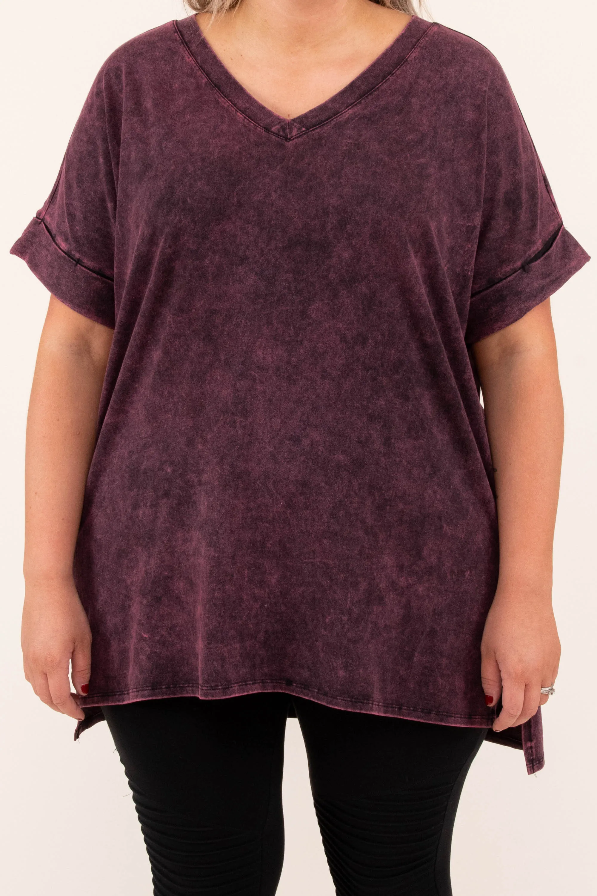 Dark Burgundy Mineral Wash Comfy Travels Top