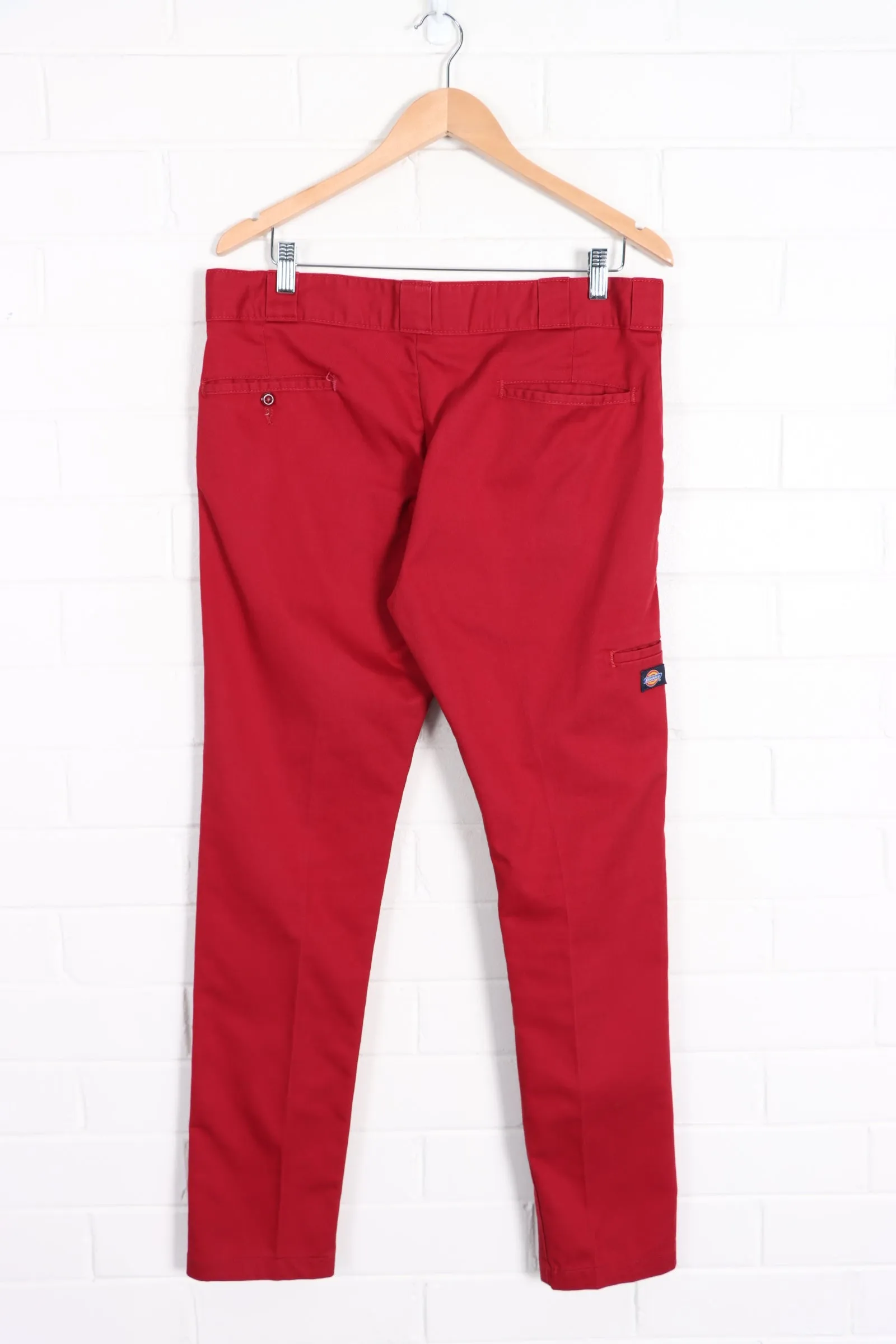 DICKIES Red Workwear Pants - Vintage Skinny Straight Fit (34x32)