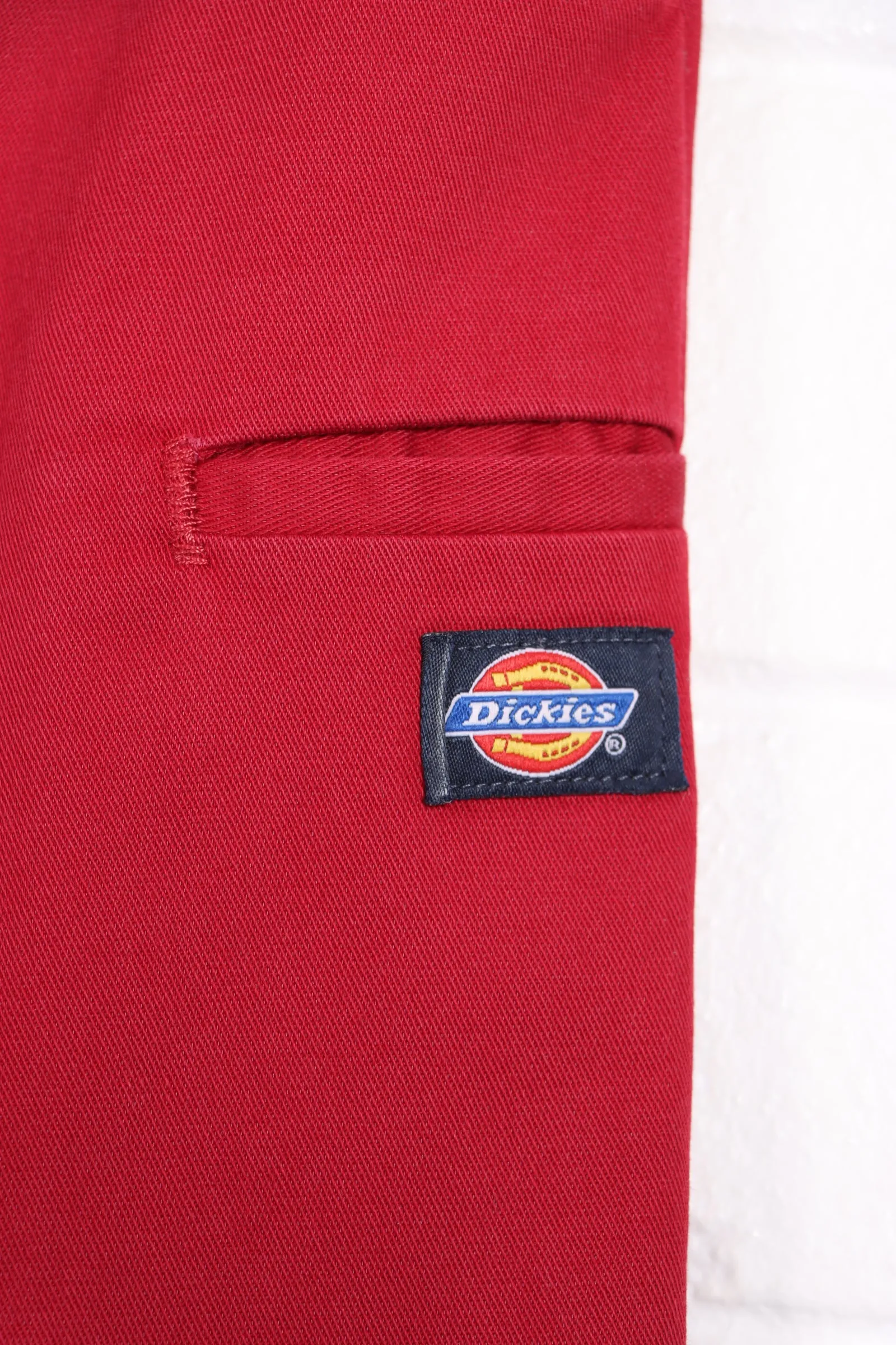 DICKIES Red Workwear Pants - Vintage Skinny Straight Fit (34x32)