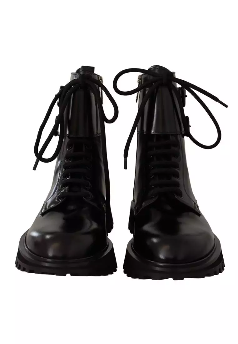 Dolce & Gabbana Dolce & Gabbana Black Leather Combat Lace Up Mens Boots Shoes