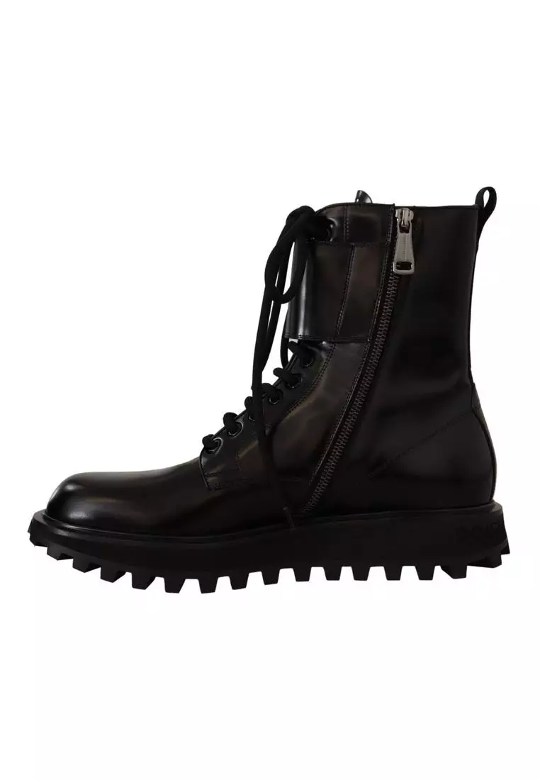 Dolce & Gabbana Dolce & Gabbana Black Leather Combat Lace Up Mens Boots Shoes