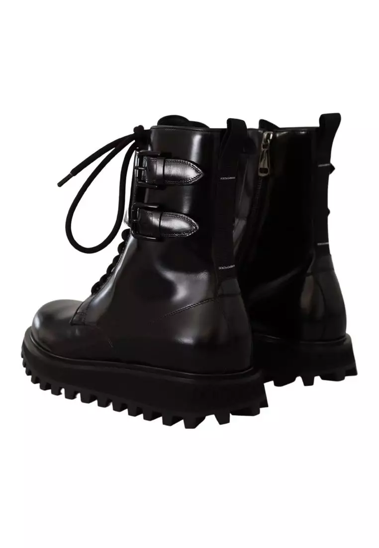 Dolce & Gabbana Dolce & Gabbana Black Leather Combat Lace Up Mens Boots Shoes