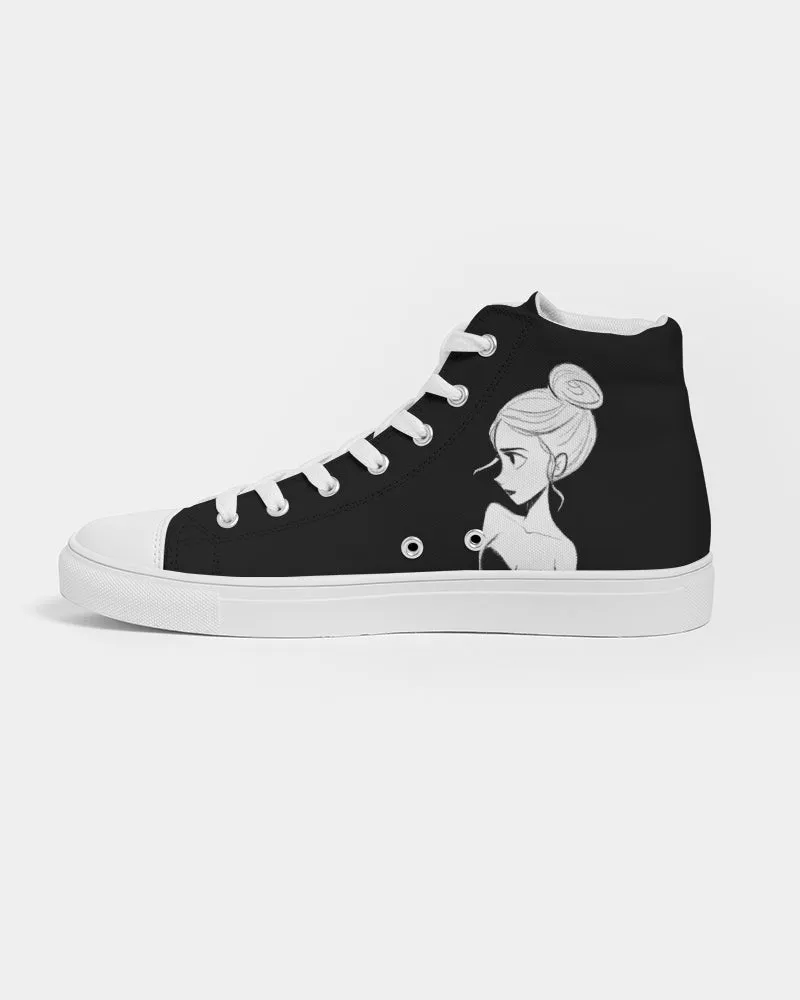 Dolly Doodling Black Women's High Top Canvas Shoe.