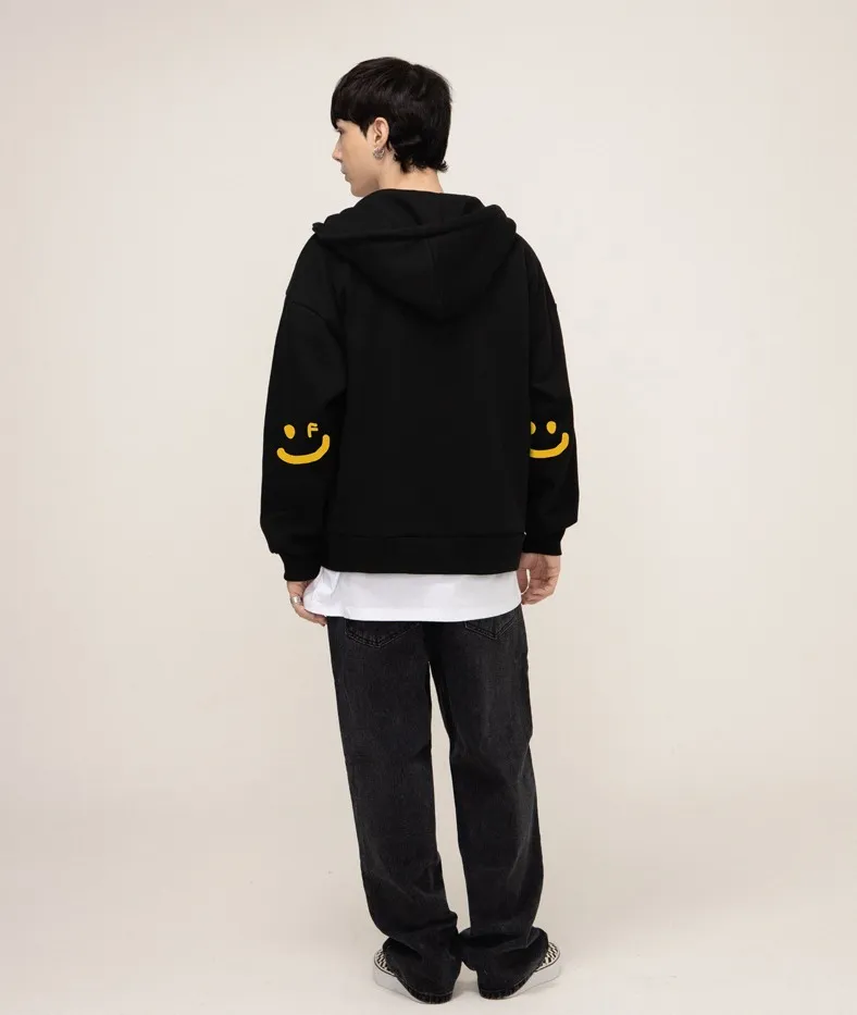 ELBOW DRAWING SMILE HOODED ZIP UP Jacket GRAVER