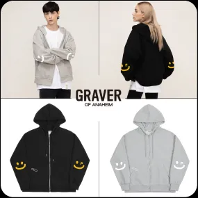 ELBOW DRAWING SMILE HOODED ZIP UP Jacket GRAVER