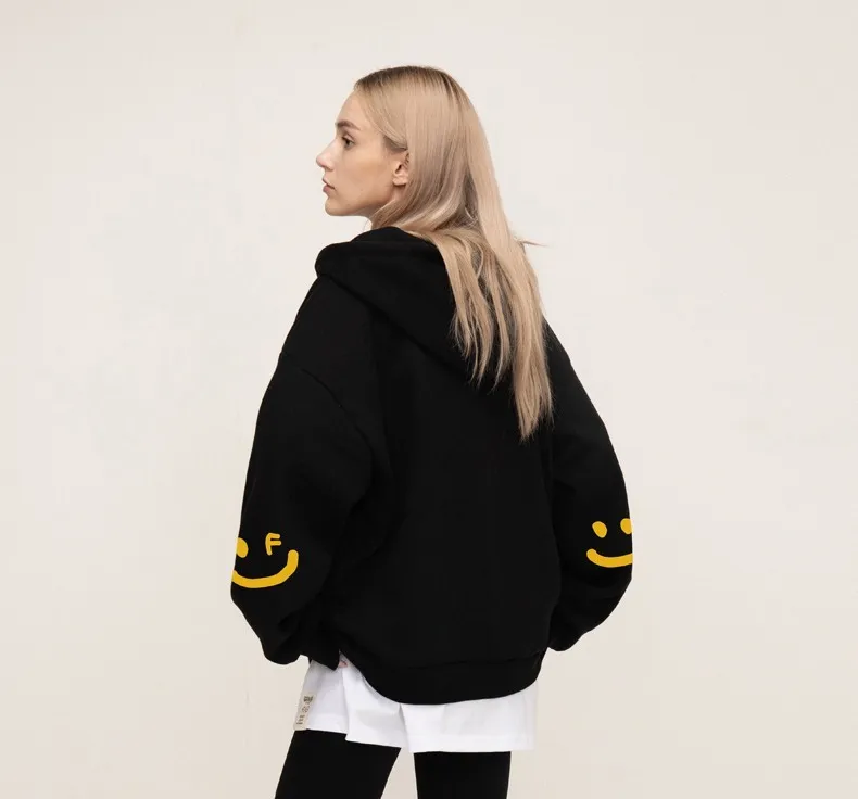 ELBOW DRAWING SMILE HOODED ZIP UP Jacket GRAVER