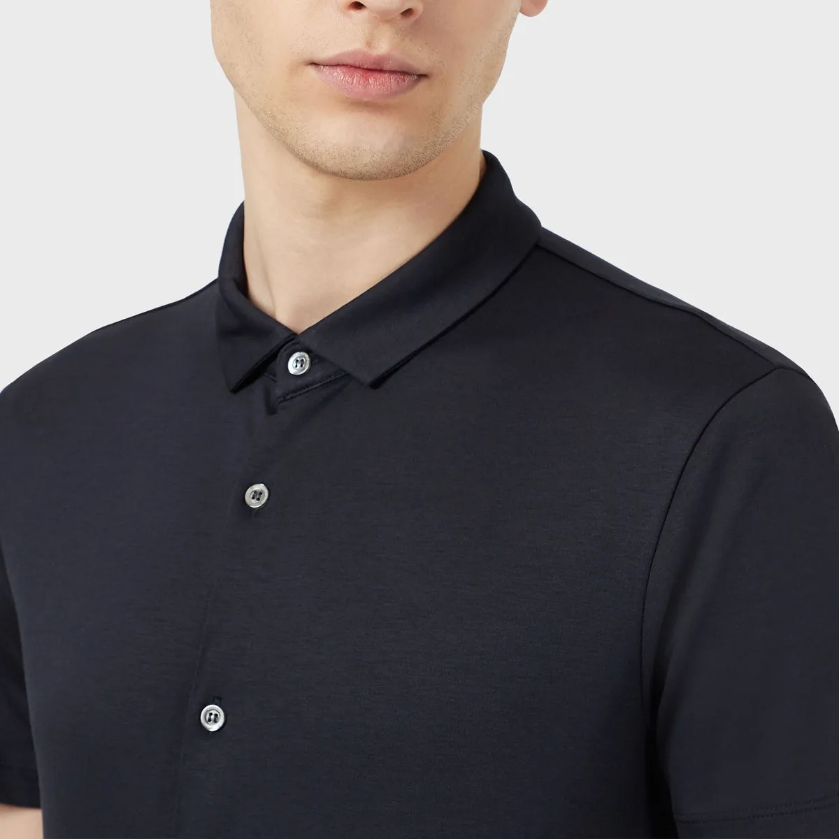 Emporio Armani Navy Short Sleeve Jersey Cotton Shirt