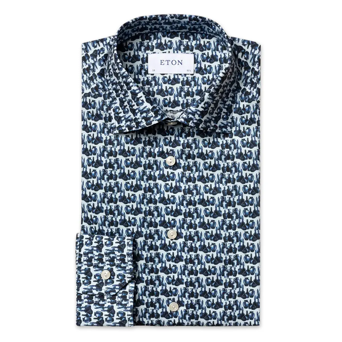 Eton - Navy Slim Fit Glass Print Shirt